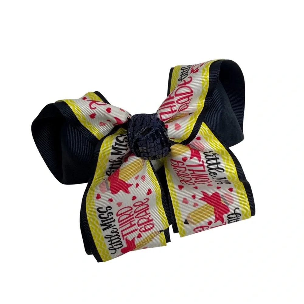 Boutique Handmade Bow Little Miss Third Grade Back to School Pencil Coquette